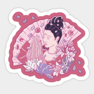 Chinese Traditional Hanfu Woman Flowers illustration petals Sticker